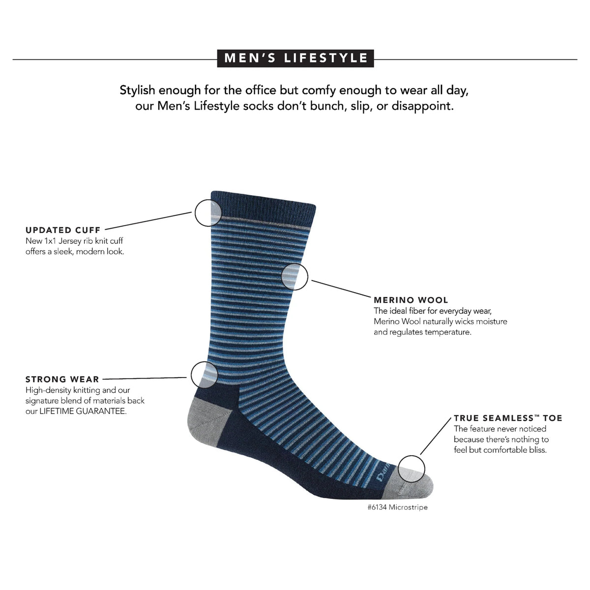 Men's Microstripe Crew Lightweight Lifestyle Socks